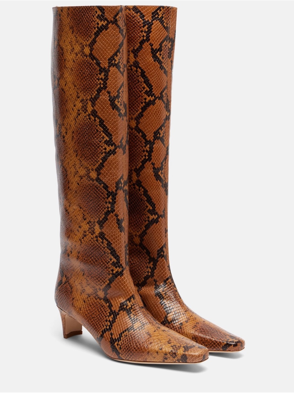 STAUD Brown Snake-Print Over-the-Knee Leather Boots